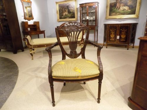 A Fine Quality Mahogany Hepplewhite Style Carved Antique Armchair.