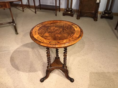 A Superb Quality Burr Walnut &  Marquetry Inlaid Victorian Period Circular Wine Table