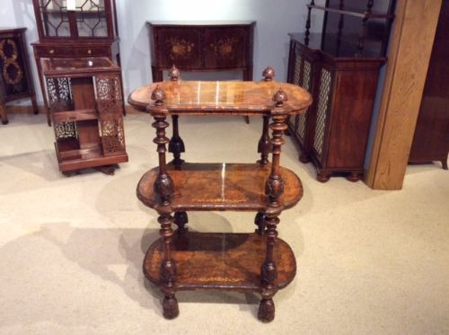 A Burr Walnut & Marquetry Inlaid Victorian Period Three Tier Antique Etagere