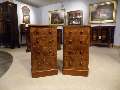 A Good Pair of Burr Walnut Victorian Period Antique Bedside Cabinets