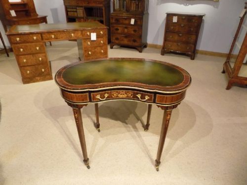 A Fine Quality Rosewood, Coromandel & Marquetry Inlaid Victorian Period Kidney Shaped Writing Table