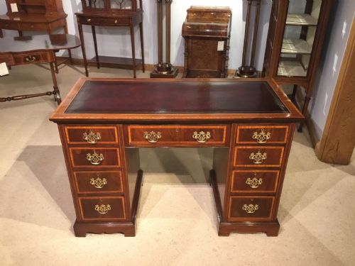 A Good Mahogany Inlaid Edwardian Period Pedestal Desk