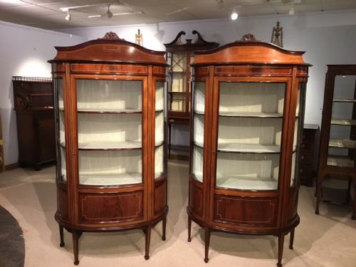 A Fine Quality Pair of Mahogany Inlaid Edwardian Period Antique Display Cabinets