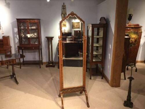 A Walnut and Parcel Gilt Edwardian Period Cheval Mirror