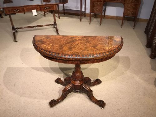 A Fine Quality Burr Walnut and Marquetry Inlaid Victorian Period Games Table.