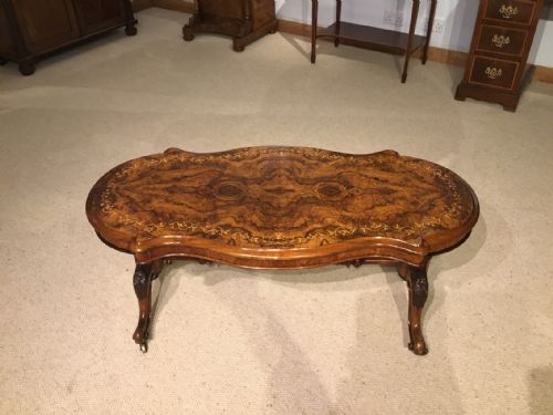 A Superb Burr Walnut Victorian Period Serpentine Coffee Table