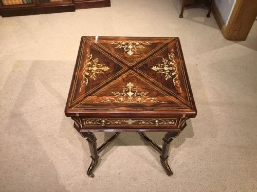 A Beautiful Rosewood Inlaid Late Victorian Period Envelope Card/games Table