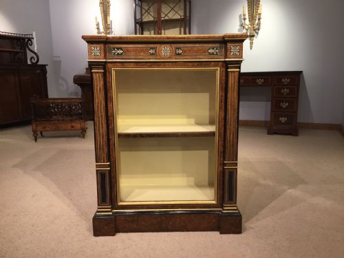 An Exhibition Quality Burr Walnut and Ivory Inlaid Victorian Period Pier Cabinet.