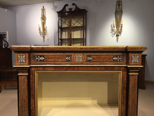 fig 1. An exhibition quality burr walnut and ivory inlaid Victorian Period pier cabinet.