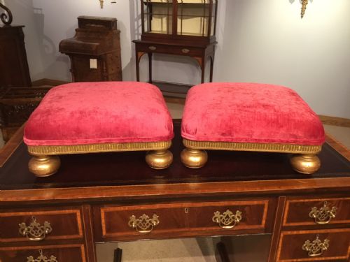A Pair of Small Gilt-wood Victorian Period Foot Stools