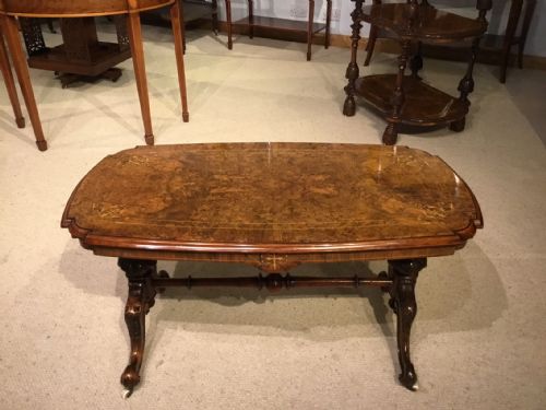 A Beautiful Burr Walnut Inlaid Victorian Period Antique Coffee Table.