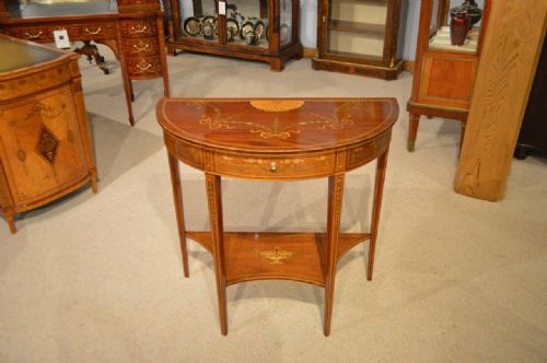A Mahogany Inlaid Edwardian Period Demi Lune Side Table