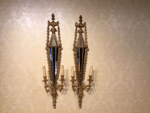 A Good Pair of Carved Gilt-wood Edwardian Period Girandoles/wall Lights