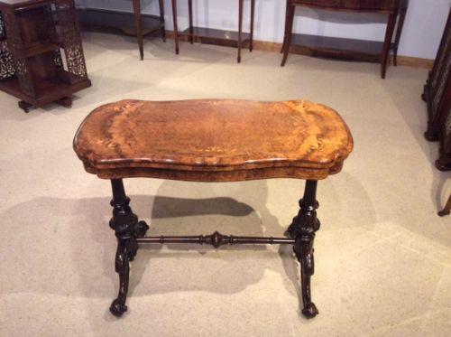 A Burr Walnut & Marquetry Inlaid Victorian Period Fold Over Card Table