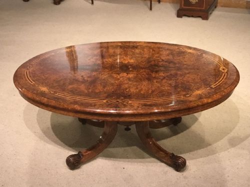 A Superb Quality Burr Walnut Marquetry Inlaid Victorian Period Antique Coffee Table.