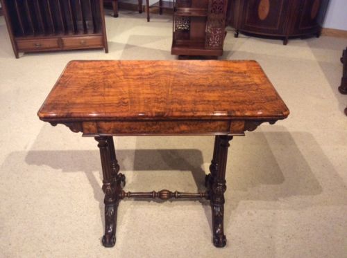 A Fine Quality Burr Walnut Victorian Period Fold Over Card Table