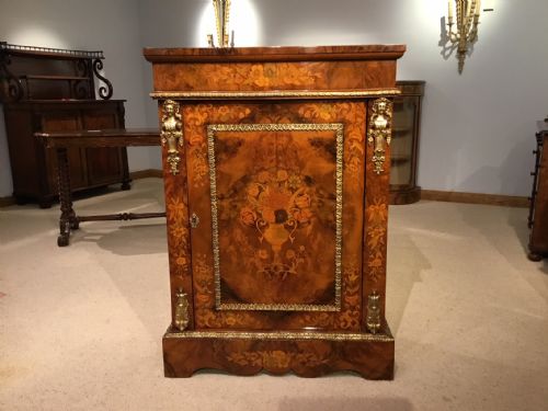 A Superb Quality Victorian Period Burr Walnut and Marquetry Pier Cabinet.