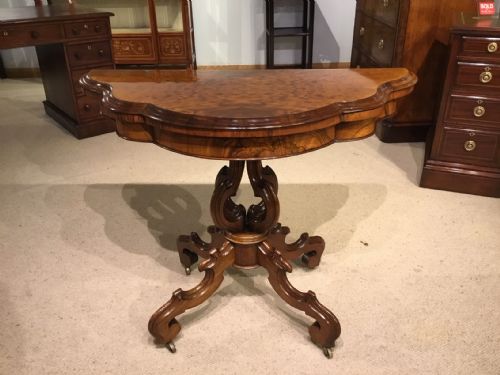 A Figured Walnut & Walnut Victorian Period Fold Over Card Table