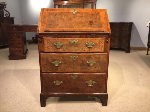 A Small Burr Walnut Herring Bone Banded 18th Century Bureau.