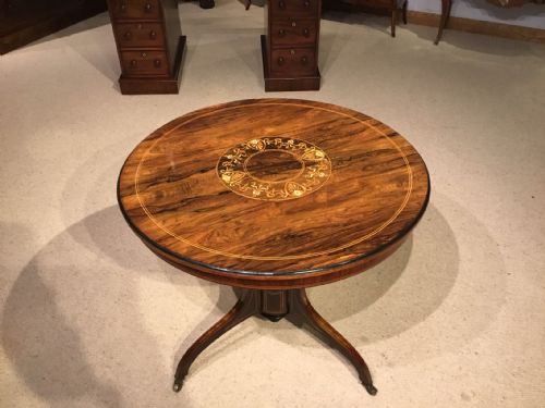 A Rosewood Marquetry Inlaid Victorian Period Antique Occasional Table