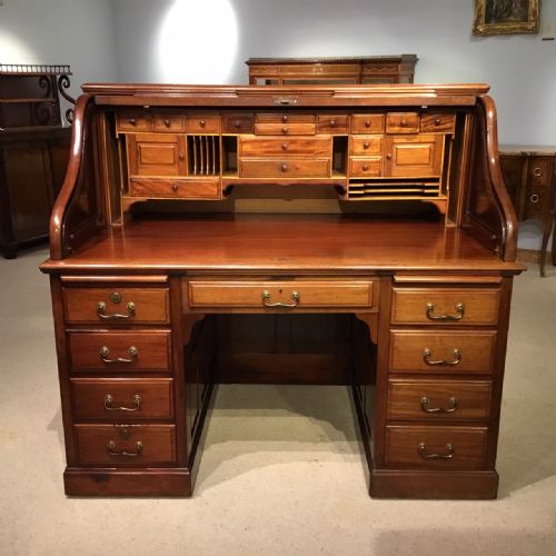 A Good Mahogany Edwardian Period Roll Top Desk.