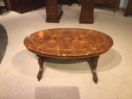A Superb Quality Burr Walnut Marquetry Inlaid Victorian Period Antique Coffee Table.