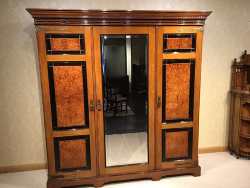 A Fine Quality Aesthetic Period Walnut, Ebony & Amboyna Wardrobe