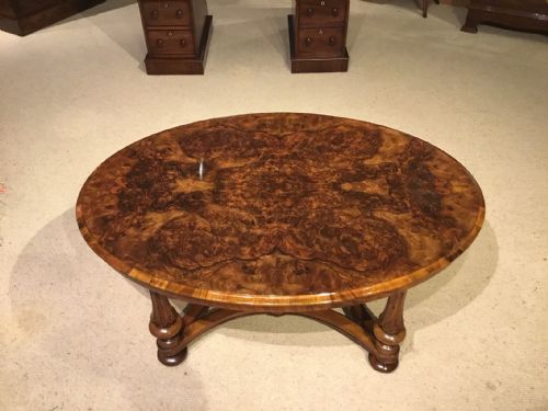 A Burr Walnut Victorian Period Oval Antique Coffee Table