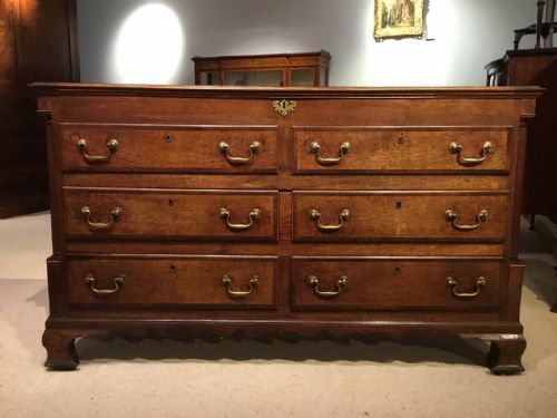 A Good George III Period Oak and Mahogany Cross Banded Dower Chest