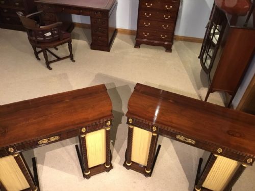 fig 1. A pair of rosewood brass inlaid Regency Period antique side cabinets