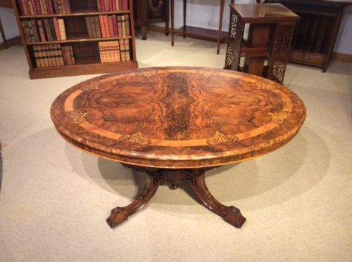 A Victorian Period Burr Walnut Marquetry Inlaid Antique Breakfast Table