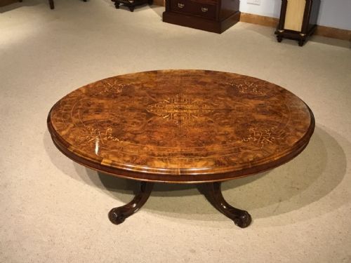 A Beautiful Burr Walnut Victorian Period Oval Coffee Table