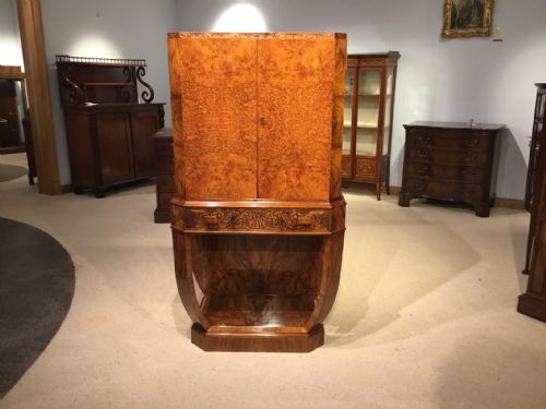 A Burr Walnut Art Deco Period Antique Cocktail Cabinet.