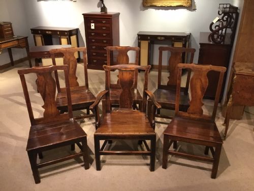 A Matched Set of 6 18th Century Fruitwood Country Dining Chairs