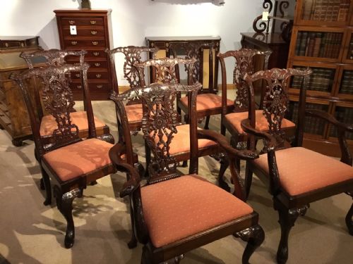 A Fine Quality Set of 8 Mahogany Chippendale Revival Dining Chairs