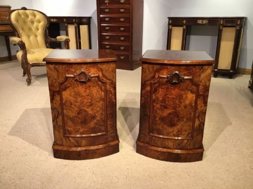 A Good Pair of Small Burr Walnut Victorian Period Bedside Cupboards