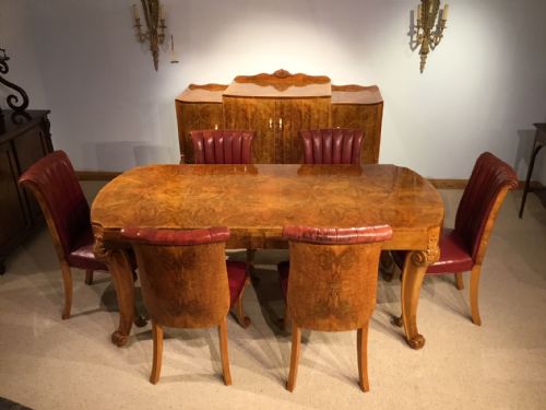A Superb Burr Walnut Art Deco Period Dining Suite