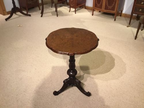 A Burr Walnut Victorian Period Antique Tripod Table