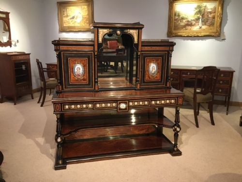 A 19th Century Amboyna, Ebony and Ormolu Mounted Bonheur Du Jour with Sevres Style Plaques