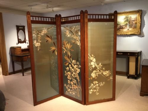 A Walnut Victorian Aesthetic Period Three Fold Vanity Screen.