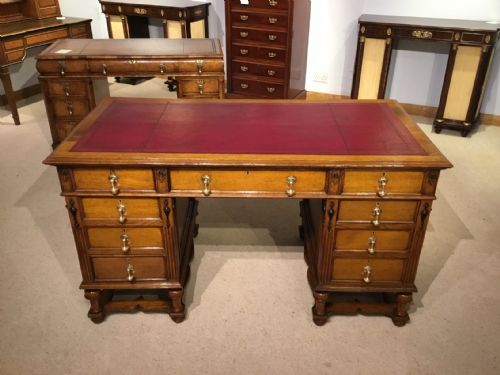 A Solid Oak Jacobean Revival Pedestal Desk