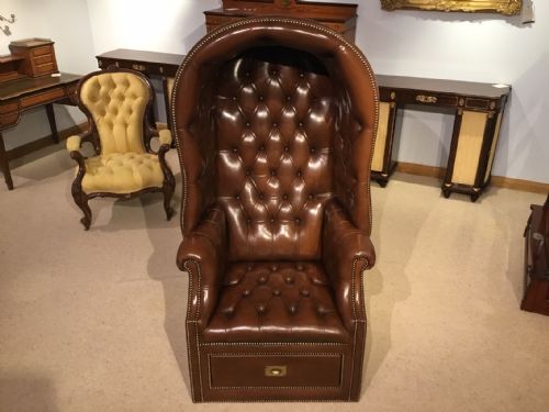 A Brown Leather 1920s Period  Hall Porters Chair.