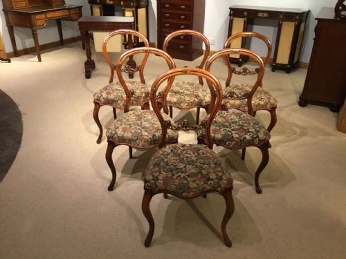 A Good Set of Six Walnut Victorian Period Cabriole Leg Antique Dining Chairs