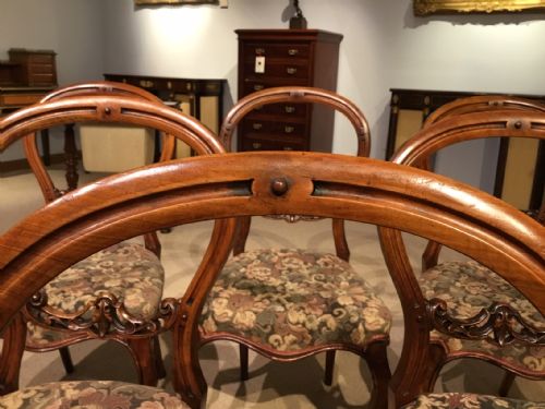 fig 1. A good set of six walnut Victorian Period cabriole leg antique dining chairs