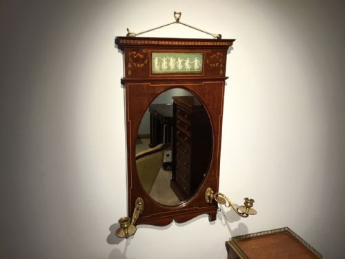 A Fine Quality Mahogany Edwardian Period Wall Mirror with Candle Sconces