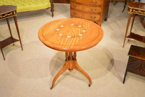 A Satinwood and Marquetry Inlaid Victorian Period Occasional Table