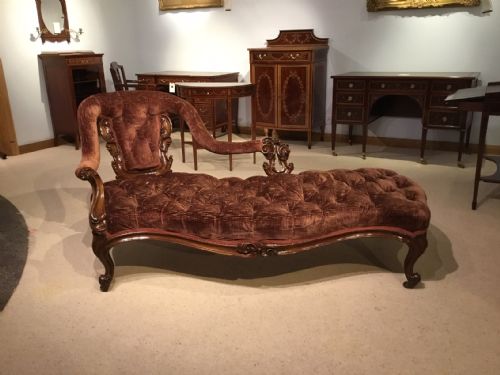 A Carved Walnut Victorian Period Antique Chaise Longue