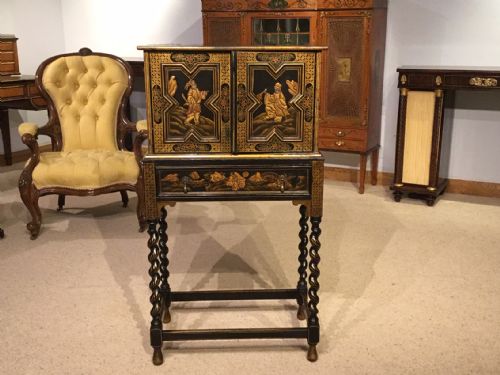 A Lovely Edwardian Period Chinoiserie Lacquered Cabinet on Stand