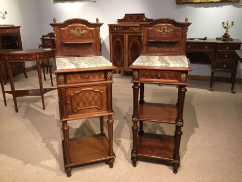 A Matched Pair of French Mahogany and Ormolu Mounted Antique Bedside Cabinets