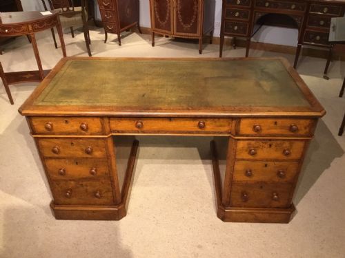 A Good Pollard Oak Victorian Period Antique Pedestal Desk.